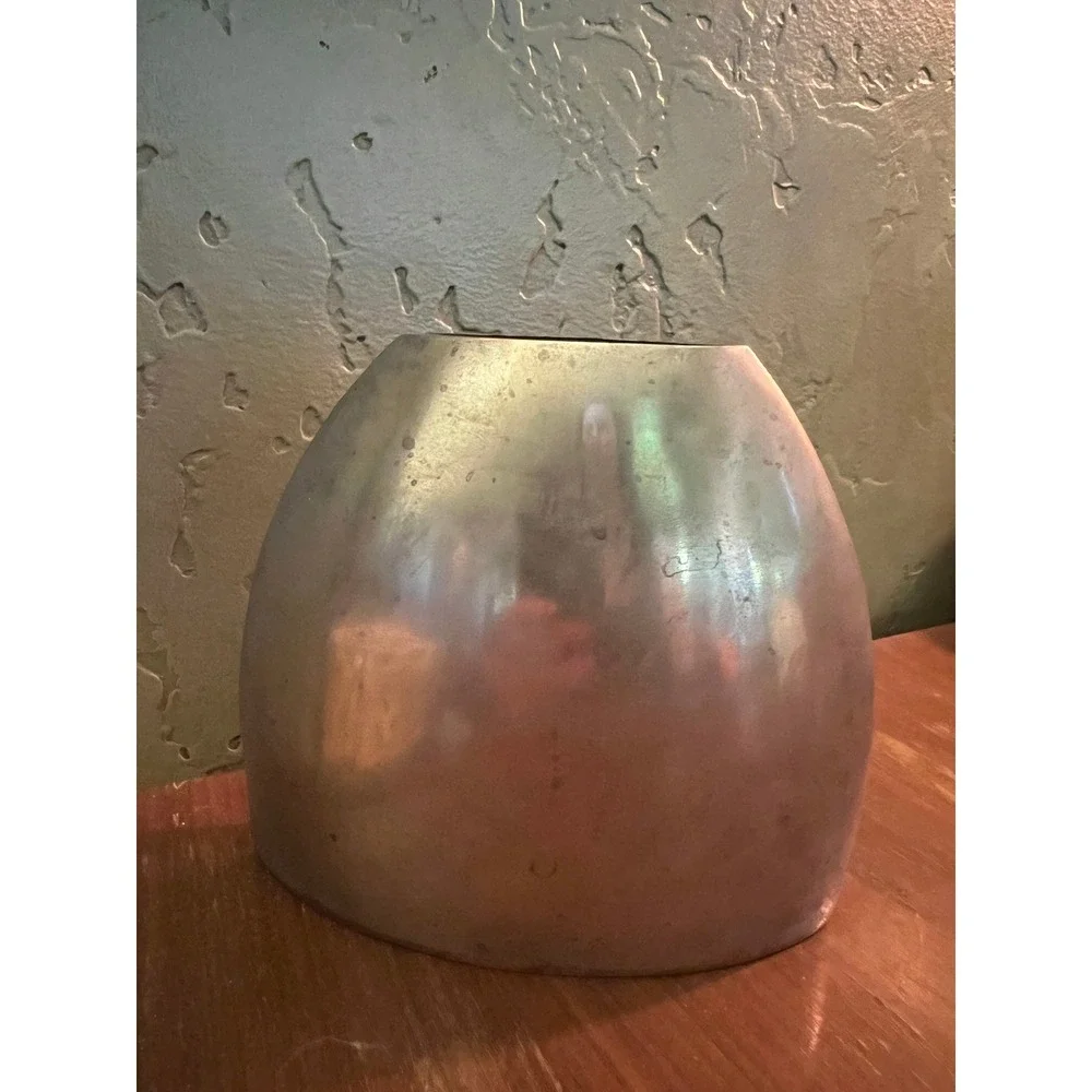 Vintage Aged Modernist Brass Vase Sculptural Elliptical Vessel Mid Century Decor